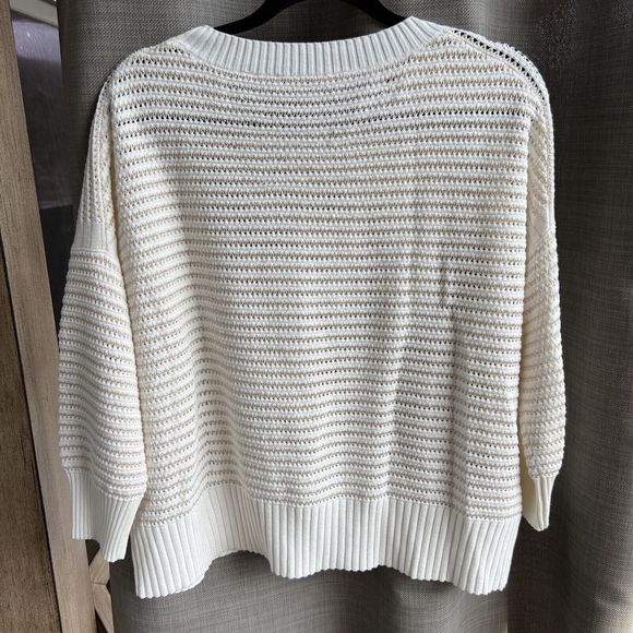 White + Warren Large Open Knit White Oversized Sweater With Gold Thread … - Picture 2 of 12
